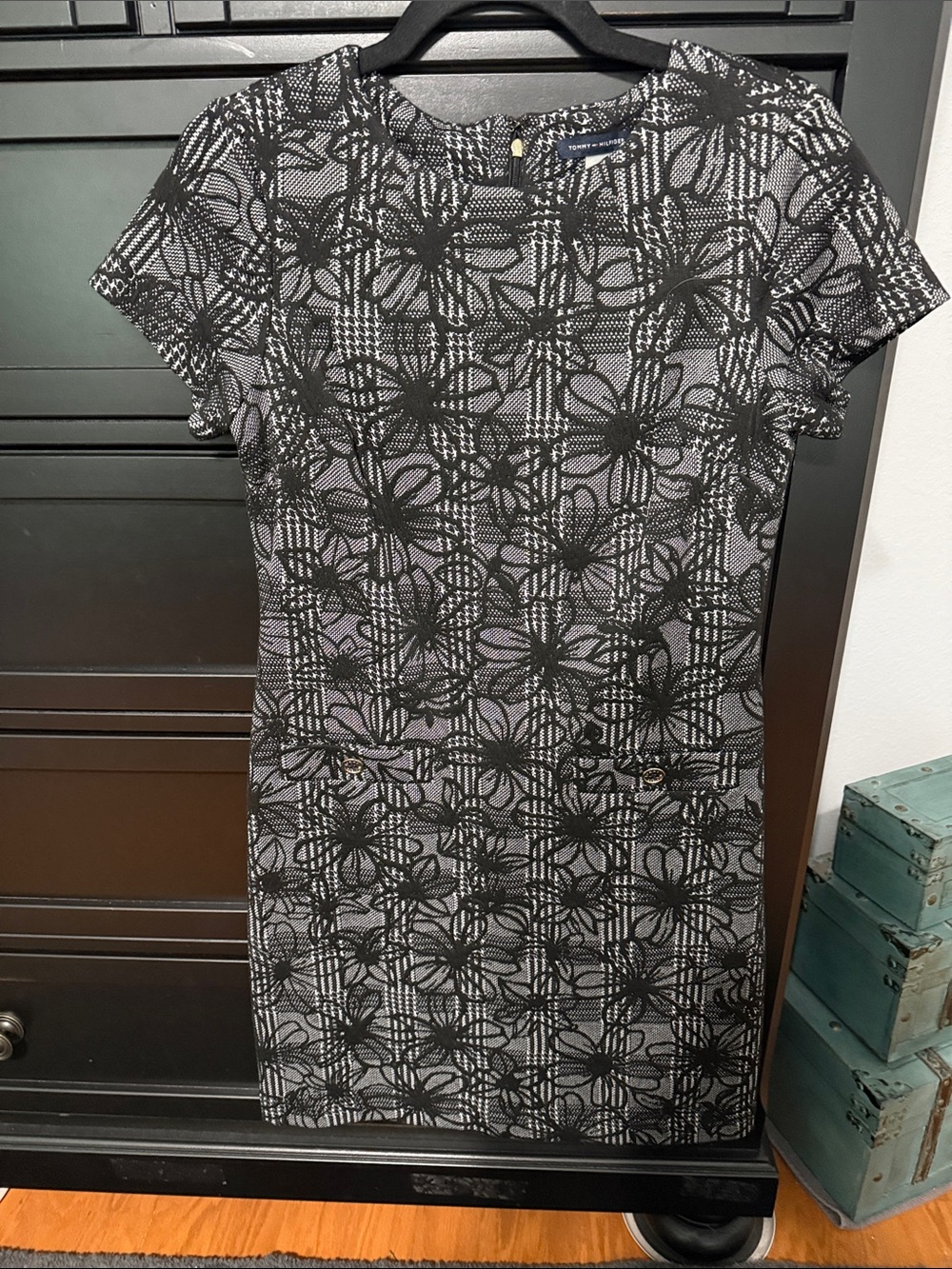 Tommy Hilfiger Black and Gray Floral Sheath Dress